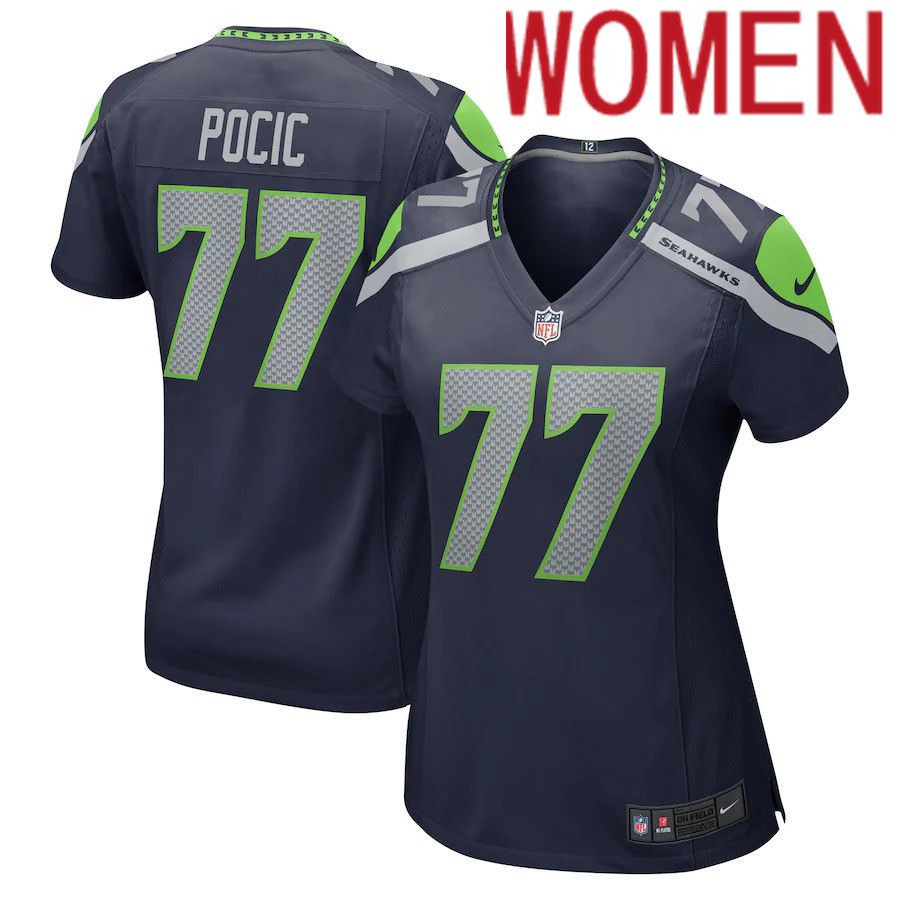 Women Seattle Seahawks #77 Ethan Pocic Nike College Navy Game NFL Jersey